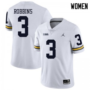 Womens Michigan Wolverines #3 Brad Robbins White Jordan Brand University Jersey 886296-178