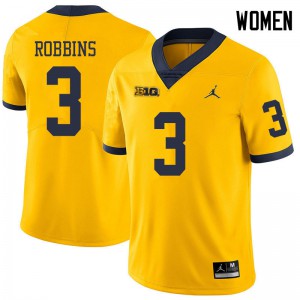 Women's Michigan #3 Brad Robbins Yellow Jordan Brand University Jersey 270337-593