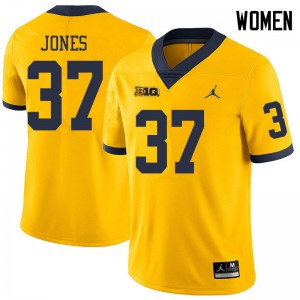 Women's Michigan #37 Bradford Jones Yellow Jordan Brand Embroidery Jersey 309711-286
