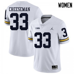 Women's University of Michigan #33 Camaron Cheeseman White Jordan Brand Official Jerseys 218588-515