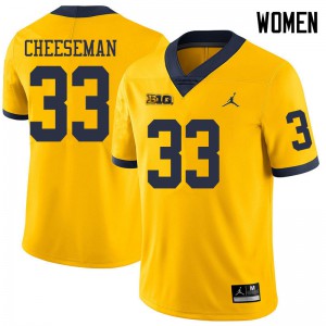 Women Wolverines #33 Camaron Cheeseman Yellow Jordan Brand NCAA Jerseys 278206-553
