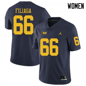 Womens University of Michigan #66 Chuck Filiaga Navy Jordan Brand Football Jerseys 570719-667