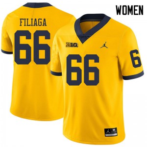 Women Wolverines #66 Chuck Filiaga Yellow Jordan Brand Player Jerseys 617872-976