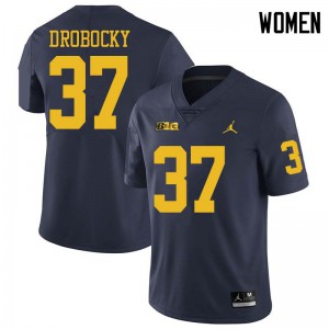 Women's Wolverines #37 Dane Drobocky Navy Jordan Brand College Jerseys 553731-138