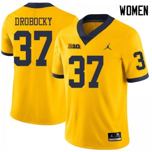 Women's Wolverines #37 Dane Drobocky Yellow Jordan Brand Player Jersey 625900-869