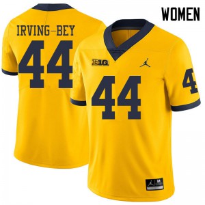 Women Michigan #44 Deron Irving-Bey Yellow Jordan Brand Official Jerseys 320776-340