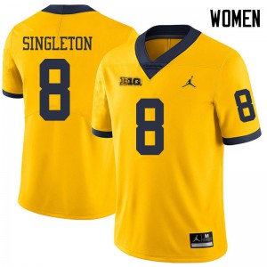 Womens Michigan Wolverines #8 Drew Singleton Yellow Jordan Brand Embroidery Jerseys 224195-545
