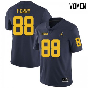 Womens University of Michigan #88 Grant Perry Navy Jordan Brand Embroidery Jersey 875453-114