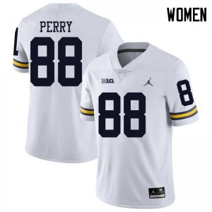 Womens University of Michigan #88 Grant Perry White Jordan Brand Player Jerseys 419704-141