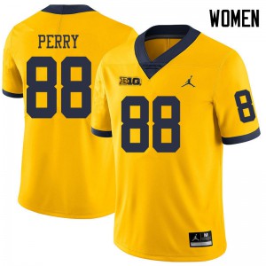 Women's Wolverines #88 Grant Perry Yellow Jordan Brand Football Jerseys 783955-407