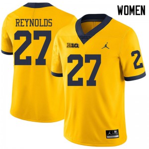 Womens Michigan #27 Hunter Reynolds Yellow Jordan Brand Football Jersey 639886-284