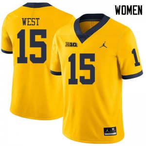 Womens Wolverines #15 Jacob West Yellow Jordan Brand Alumni Jerseys 150069-551