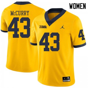 Womens University of Michigan #43 Jake McCurry Yellow Jordan Brand Embroidery Jerseys 343252-445