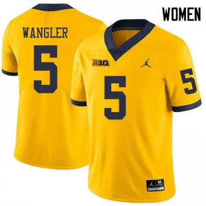 Women's Michigan #5 Jared Wangler Yellow Jordan Brand Stitched Jersey 798499-706