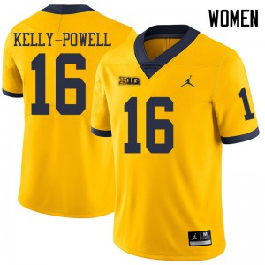 Women's University of Michigan #16 Jaylen Kelly-Powell Yellow Jordan Brand Embroidery Jerseys 551699-384