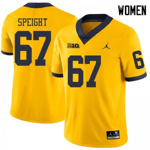 Women's University of Michigan #67 Jess Speight Yellow Jordan Brand Stitch Jerseys 408344-451