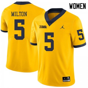 Women Wolverines #5 Joe Milton Yellow Jordan Brand NCAA Jersey 571337-311