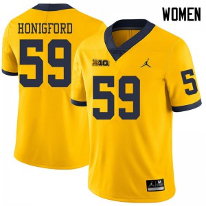 Women Wolverines #59 Joel Honigford Yellow Jordan Brand Stitched Jerseys 759175-818
