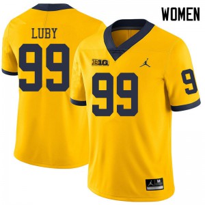 Women University of Michigan #99 John Luby Yellow Jordan Brand Embroidery Jerseys 398960-416