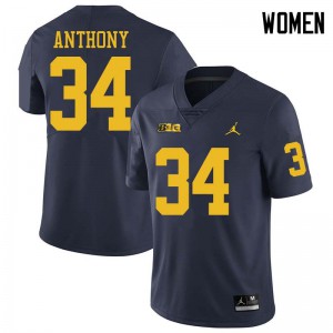 Womens Michigan #34 Jordan Anthony Navy Jordan Brand NCAA Jerseys 892582-196