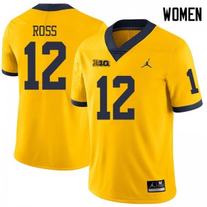 Womens Michigan #12 Josh Ross Yellow Jordan Brand Stitched Jerseys 912442-263
