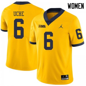 Womens Wolverines #6 Josh Uche Yellow Jordan Brand Alumni Jerseys 259380-620