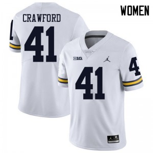 Women University of Michigan #41 Kekoa Crawford White Jordan Brand Football Jerseys 478551-989