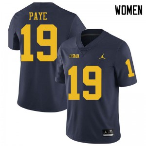 Womens University of Michigan #19 Kwity Paye Navy Jordan Brand Stitch Jersey 255347-544