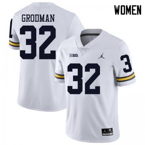 Women University of Michigan #32 Louis Grodman White Jordan Brand NCAA Jersey 329406-590