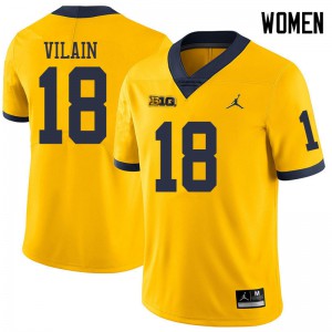 Womens Michigan #18 Luiji Vilain Yellow Jordan Brand Official Jersey 669628-711