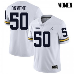 Women's Wolverines #50 Michael Onwenu White Jordan Brand Alumni Jersey 887040-276