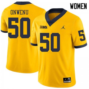 Women University of Michigan #50 Michael Onwenu Yellow Jordan Brand College Jersey 872372-240