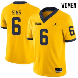 Womens University of Michigan #6 Myles Sims Yellow Jordan Brand NCAA Jerseys 510059-271