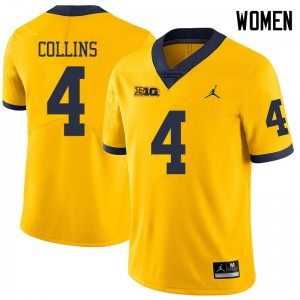 Women's Michigan #4 Nico Collins Yellow Jordan Brand Football Jerseys 514496-712