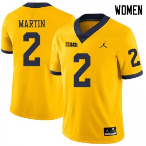 Womens Wolverines #2 Oliver Martin Yellow Jordan Brand Official Jerseys 477237-328