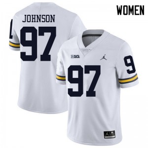 Women's University of Michigan #97 Ron Johnson White Jordan Brand Football Jerseys 771106-685