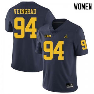 Women University of Michigan #94 Ryan Veingrad Navy Jordan Brand Football Jersey 837112-545