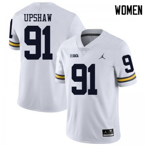 Women Michigan #91 Taylor Upshaw White Jordan Brand College Jerseys 947929-766