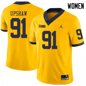 Women's Michigan Wolverines #91 Taylor Upshaw Yellow Jordan Brand University Jerseys 191779-933