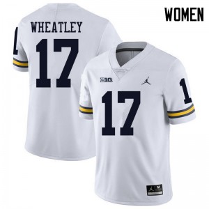 Women's Wolverines #17 Tyrone Wheatley White Jordan Brand Stitched Jerseys 384919-894
