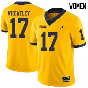 Women's Wolverines #17 Tyrone Wheatley Yellow Jordan Brand Football Jersey 576081-176