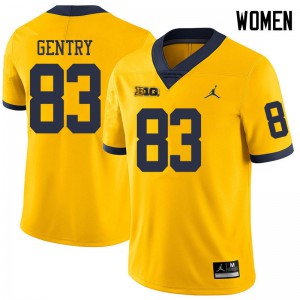 Women's Wolverines #83 Zach Gentry Yellow Jordan Brand Stitched Jersey 195881-715