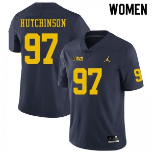Women University of Michigan #97 Aidan Hutchinson Navy Player Jersey 432465-481