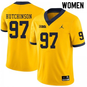 Womens Wolverines #97 Aidan Hutchinson Yellow Alumni Jersey 552777-581