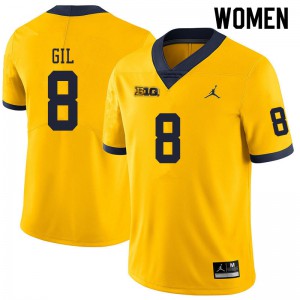 Women's Michigan Wolverines #8 Devin Gil Yellow Official Jersey 387565-151