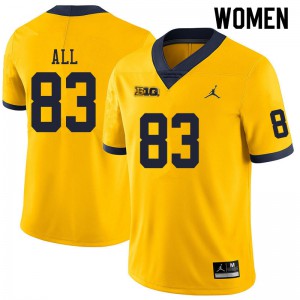 Women Michigan Wolverines #83 Erick All Yellow NCAA Jersey 903396-800
