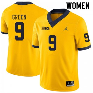 Womens Wolverines #9 Gemon Green Yellow Football Jersey 545502-878