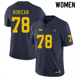 Womens Michigan Wolverines #78 Griffin Korican Navy Embroidery Jersey 872459-218