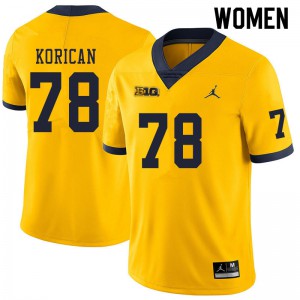 Womens Michigan Wolverines #78 Griffin Korican Yellow College Jerseys 427663-397