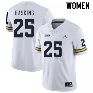 Women Wolverines #25 Hassan Haskins White NCAA Jersey 816297-294